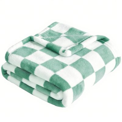 3040in Checkered Print Blanket, Leopard-print Flannel Cover, Christmas Decorations, Machine Washable, Gift-ready, Suitable for All Seasons, Cozy, Soft(Emerald green)