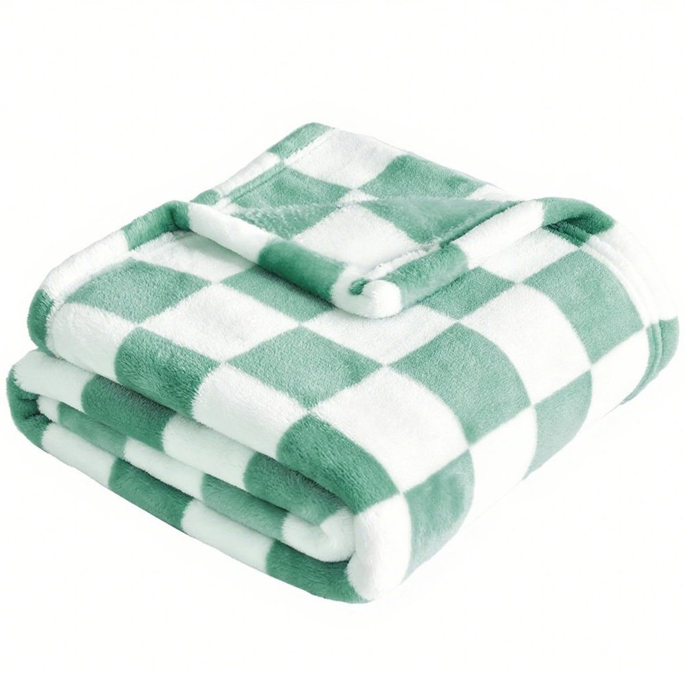 3040in Checkered Print Blanket, Leopard-print Flannel Cover, Christmas Decorations, Machine Washable, Gift-ready, Suitable for All Seasons, Cozy, Soft(Emerald green)
