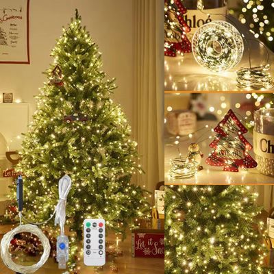 Cascading Twinkle Lights for Christmas Tree, Christmas Tree Waterfall Lights, 8 Modes Cascading Tree Twinkle Fairy Lights Warm White Silver Wire (Warm,2m/6.56ft 20 Strips 400 Lights)