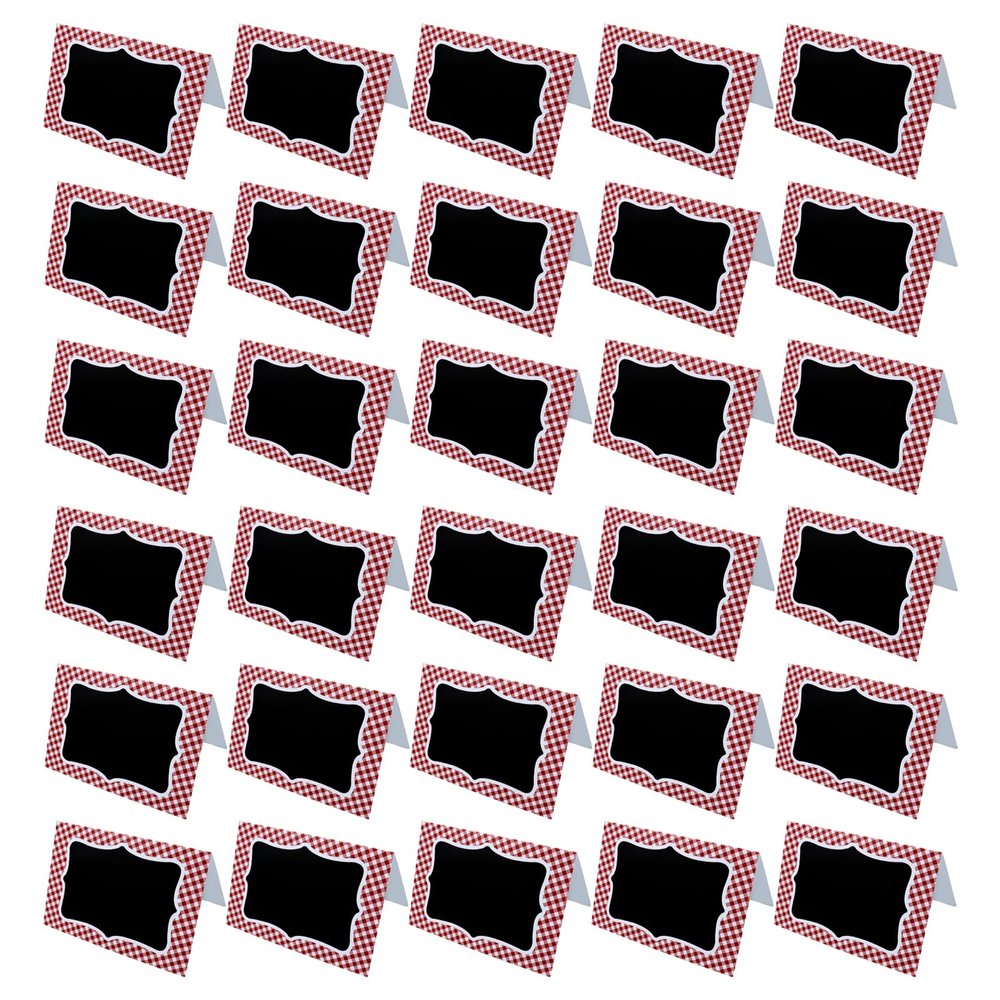 HEVSTIL 30 Pcs Red Gingham Picnic Place Cards for Table Setting, Double Sided Name Cards Blackboard Labels Stylish Table Cards for Food Labels, Table Numbers, Wedding & Birthday Decor