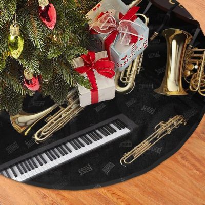 Musical Instruments Christmas Tree Skirt 48" Soft Plush Tree Collar Winter Xmas Tree Mat Farmhouse Xmas Ornaments Holiday Party Indoor Outdoor Christmas Decorations