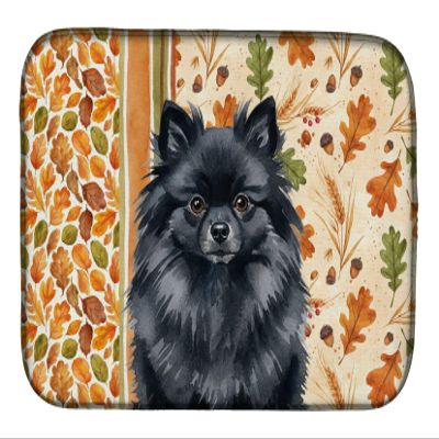 Caroline's Treasures Black Pomeranian Heirloom Fall Dish Drying Mat Absorbent Dish Drying Mat Pad for Kitchen Counter Dish Drainer Mat for Countertop, 14 x 21", Multicolor