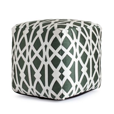 Anji Mountain 100% Handmade & Handcrafted Comfortable Home Dcor Outdoor Pouf Ottoman Footrest for Living Room, Bedroom, Nursery, Kidsroom, Patio Furniture - (18" x 18" x 18"- Green-Ivory)