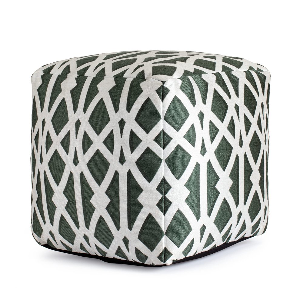 Anji Mountain 100% Handmade & Handcrafted Comfortable Home Dcor Outdoor Pouf Ottoman Footrest for Living Room, Bedroom, Nursery, Kidsroom, Patio Furniture - (18" x 18" x 18"- Green-Ivory)
