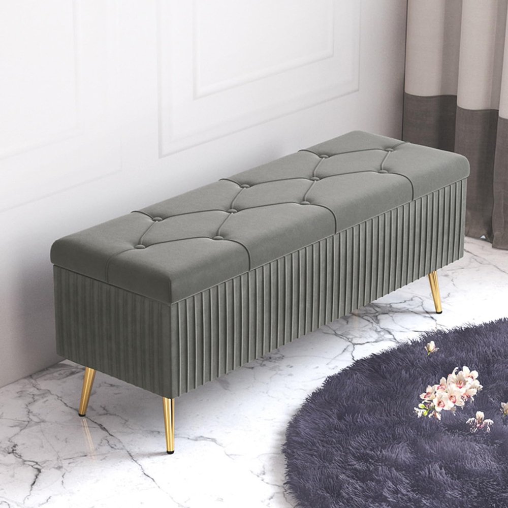 Upholstered Storage Bench with Lift Top, Ottoman Bench for End of Bed, Living Room, Entryway Organizer with Gold Metal Legs, Upholstered Seat with Hidden Storage(K,120*40*45cm/47.2*15.7*17.7in)