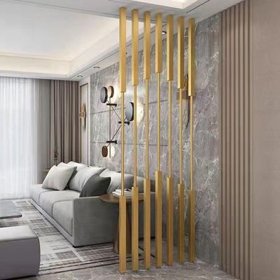 Modern Room Dividers Metal Slats, 5/8 pcs Privacy Screens with Adjustable Feet, Wall Separation Column Entrance Decor for Bedroom Living Room - Gold(5pcs-B,260cm/102in/8.5ft)