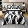 100% Cotton Modern Grey Black and White Striped King Comforter Cover for Adult Women Men - Gray and White Duvet Cover Graffiti Aesthetic Lines Bed Set Minimalists Abstarct Modern Bedding Set view 1