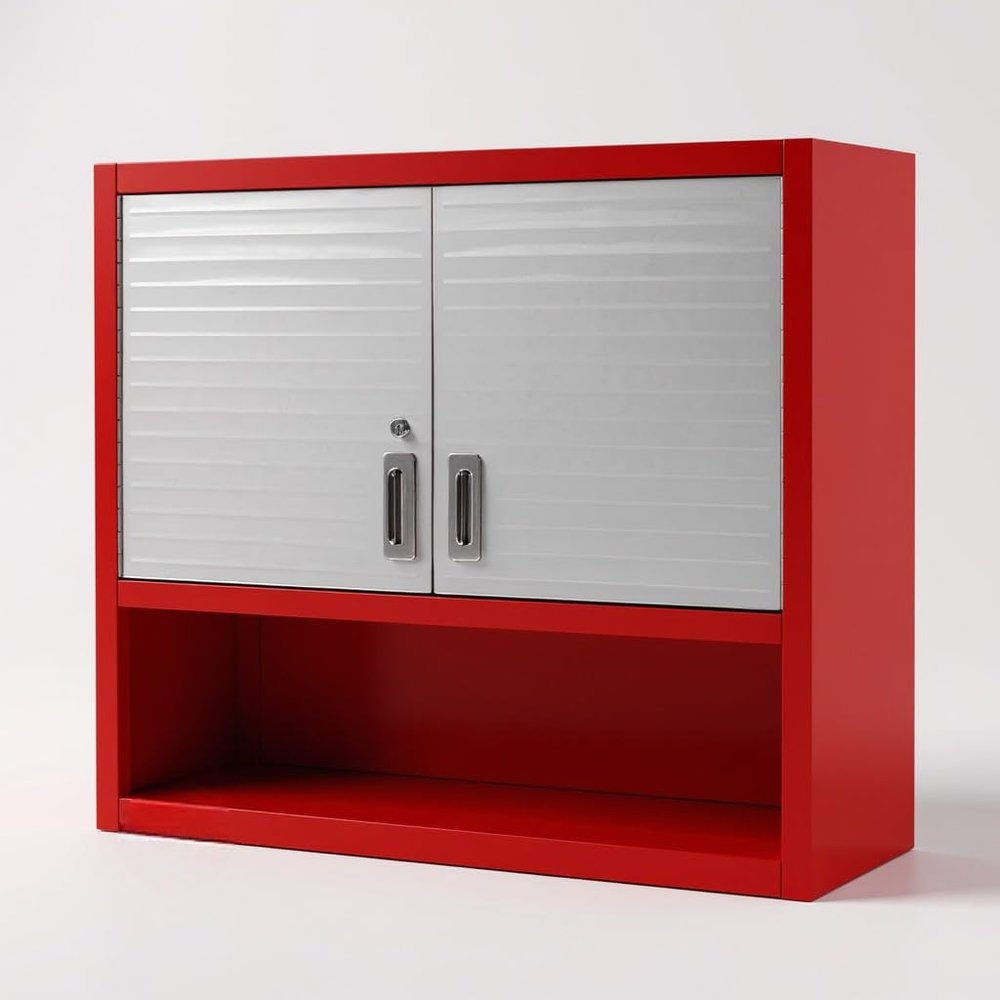 Wall Cabinet with Open Shelf, Stainless Steel Resistant, Locking Doors, Office Storege Cabinet, 36" W x 12" D x 30" H (Red, 36" W x 12" D x 30" H)