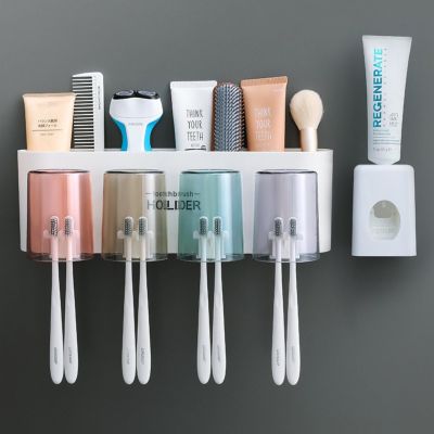 Home Bathroom Non Perforated Wall Mounted Toothbrush Holder Set