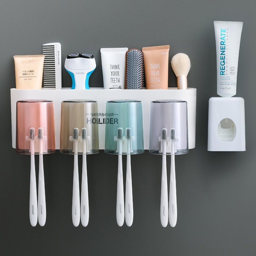 Home Bathroom Non Perforated Wall Mounted Toothbrush Holder Set