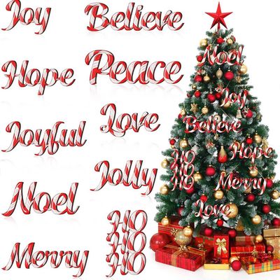 10Pcs Christmas Tree Decorations Red and White Letters Hanging Wooden Ornament Set Festive with Candy Cane Design Merry Christmas Letter Joy Wooden Ornaments for Xmas Winter Holiday Party Home Decor