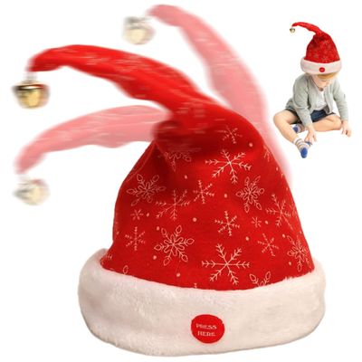 SHITOOMFE Christmas Hat, Santa Hat Singing and Dancing Electric Christmas with Bell Plush Velvet Cap for New Year Party Supplies