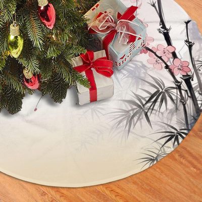 Cherry Blossoms Tree Zen Christmas Tree Skirt 48" Soft Plush Tree Collar Winter Xmas Tree Mat Farmhouse Xmas Ornaments Holiday Party Indoor Outdoor Christmas Decorations