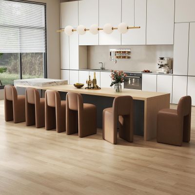 ChicAura 26" Upholstered Counter Height Bar Stools Set of 6, Modern Brown Leather Bar Stools with Support Back S for Kitchen Island/Breakfast/Dining Room/Cafe/Pub