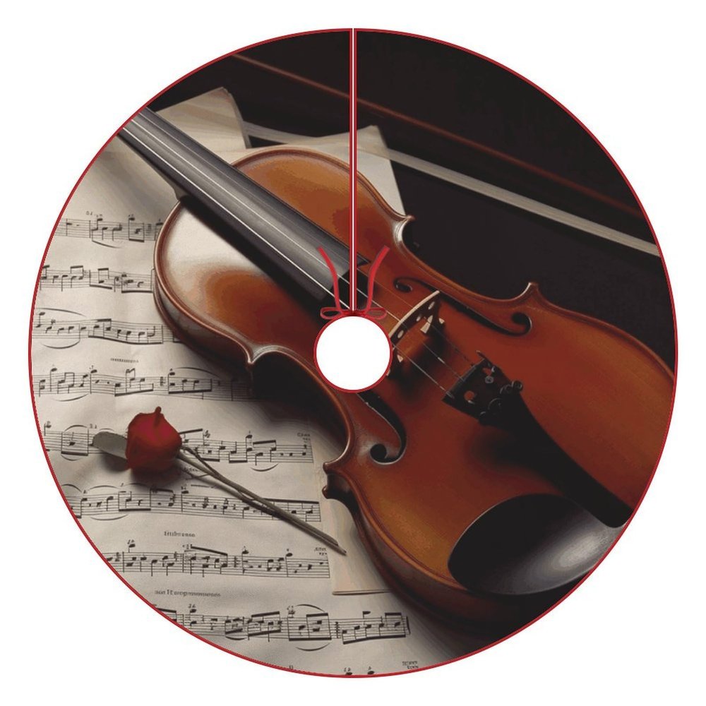 Christmas Tree Skirt 36Inch, Festive Soft Violin Sheet Music Tree Skirt with Red Stitched Edge for Xmas, Fits Artificial & Real Christmas Trees, Winter Holiday Tree Mat for Home Party Decorations