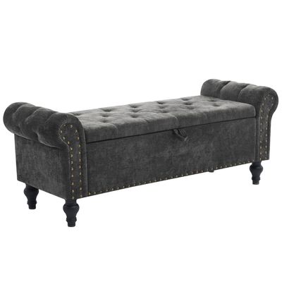 Dowiean 51" Storage Ottoman Bench, End of Bed Bench for Bedroom, Chenille Upholstered Benches for Foot of Bed, Window Benches, Storage Ottomans for Living Room, Entryway, Dark Gray
