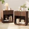 Fluted Nightstands Set of 2, Modern Bedside Table with Drawer and Storage Shelf (Walnut) view 1