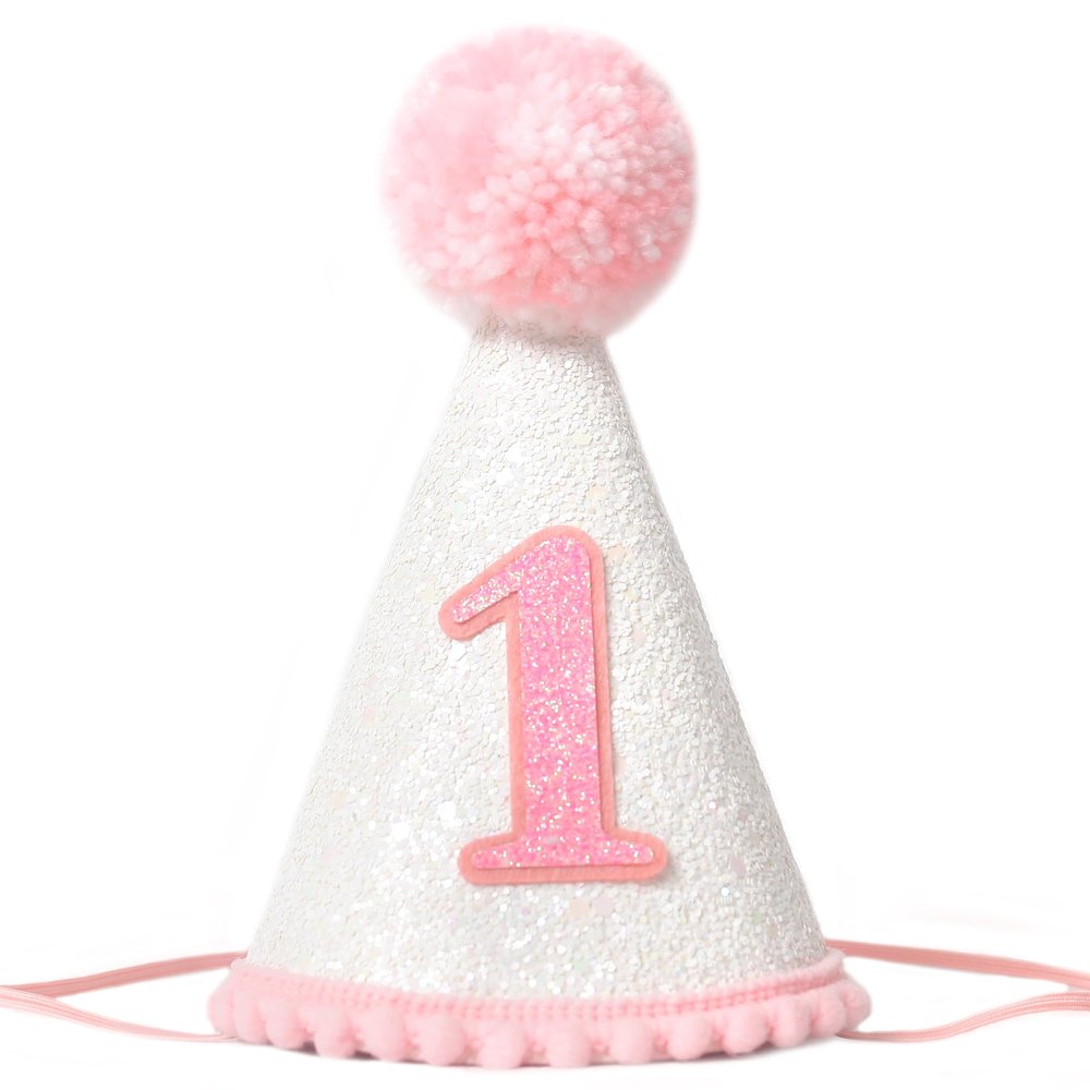 HGFC 1st Birthday Hat For Girls - Pink Bow First Birthday Crown, First Party Supplies For Baby Girl, Photo Prop, Princess Theme (pink)