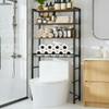 4-Tier Over-the-Toilet Storage Rack with One-Piece Wooden Shelves & Open Net Basket, Bathroom Organizer with Adjustable Feet & Anti-Tip Kit, Space-Saving Toilet Shelf, Brown, 24.4" x 9.4" x 69.3" view 1