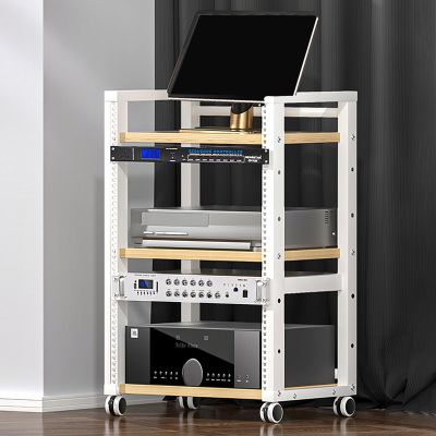 3-Tier Audio Rack with Wheels, Adjustable AV Media Stand, Modern Stereo Cabinet, Metal Frame TV Stand for Living Room, Meeting Room, Recording Studio (White, 52.5x40x83CM)
