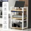 3-Tier Audio Rack with Wheels, Adjustable AV Media Stand, Modern Stereo Cabinet, Metal Frame TV Stand for Living Room, Meeting Room, Recording Studio (White, 52.5x40x83CM) view 3
