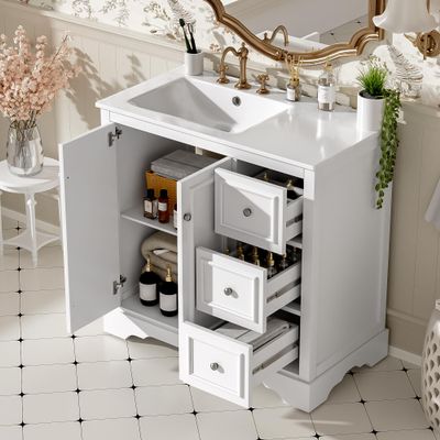 Bathroom Vanity,36-inch,w/Ceramic Sink, Soft-Close Doors,3 Drawers,Adjustable Shelf,Ample Storage Cabinet for Space-Saving Organization,Free-Standing Modern Design Bathrooms Remodel,White