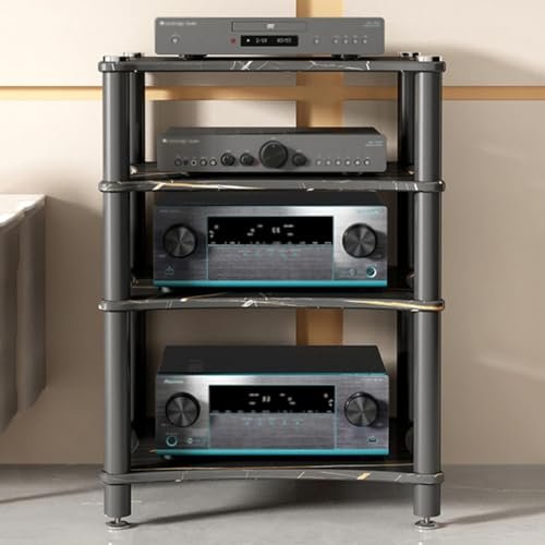 3-Tier Corner AV Media Stand, Modern Audio-Video Storage Cabinet for Living Room, Gaming & Recording, Entertainment Center with Adjustable Shelves for Stereo Components
