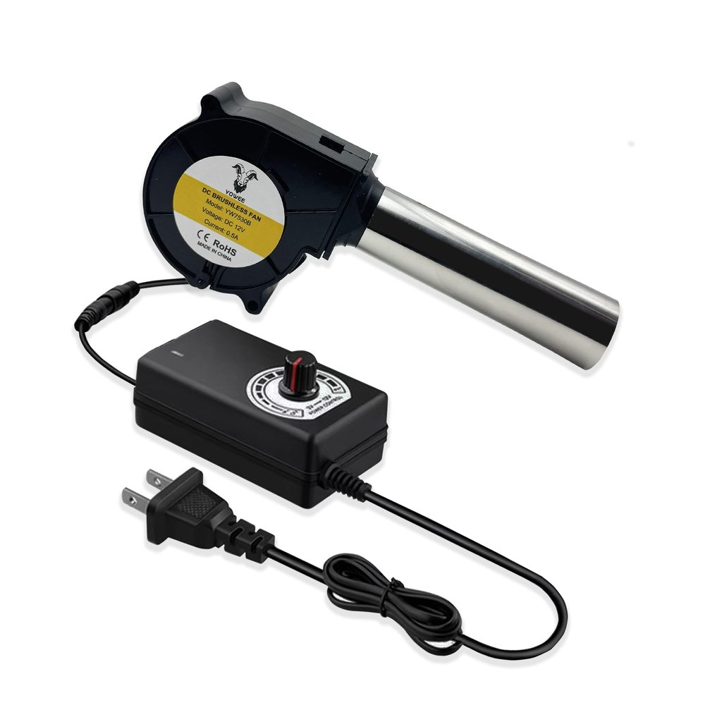 75 mm x 30 mm Small BBQ Air Mover Inflatable Blower Fireplace Fan, with Metal Duct, AC 100V-240V Variable Speed Centrifugal Fan, for Barbecue,Camping,Waste Oil Furnace,Wood Stove