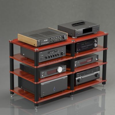2-Tier Stereo Stand, Corner AV Media Rack, Mahogany Audio Cabinet, Entertainment Storage Shelf, Video Media Tower for Audio Components (120x48x75cm)