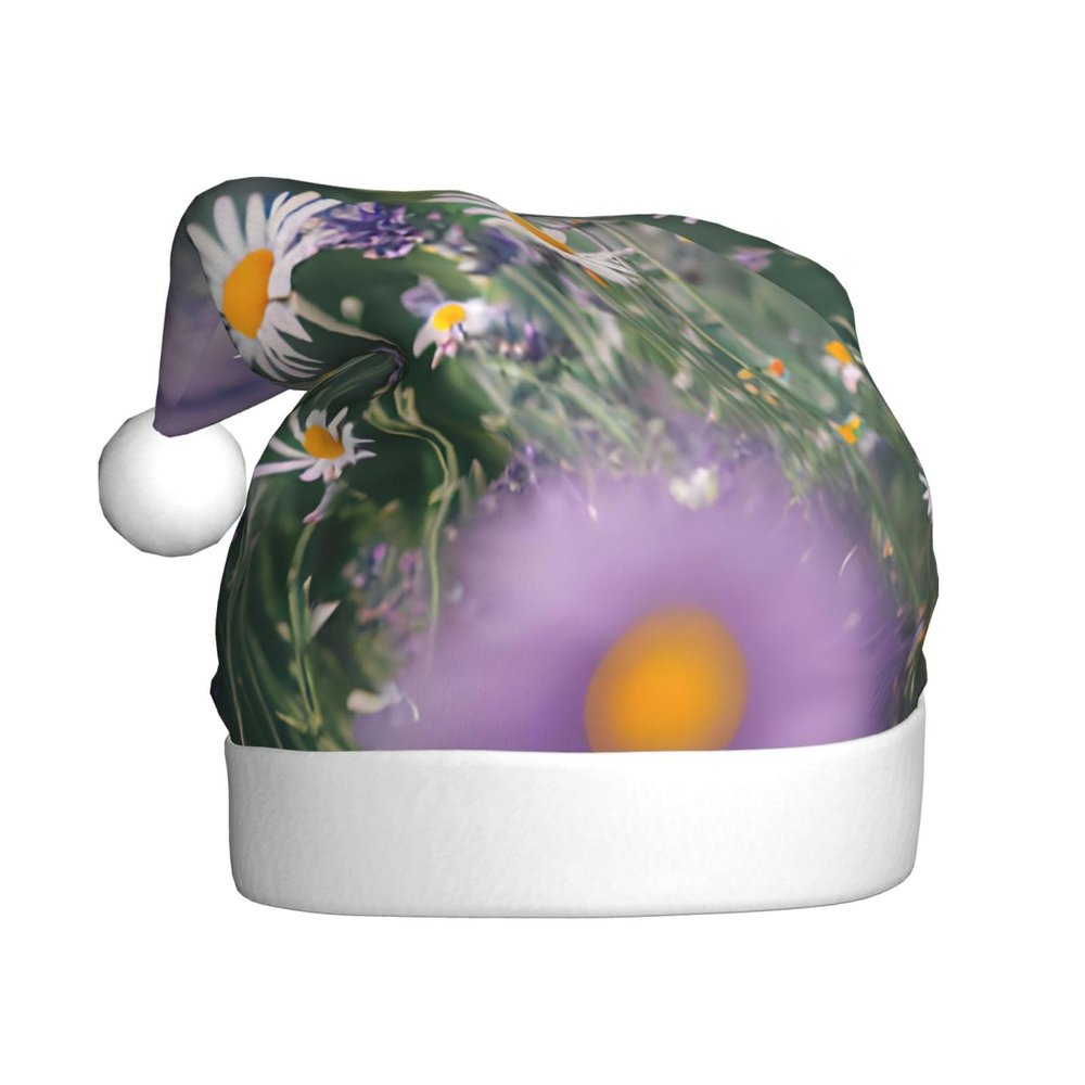 YANYU Lavender And Daisies Print Adult Christmas Hat Santa Hats For Xmas Party For Christmas Costume And Decorations