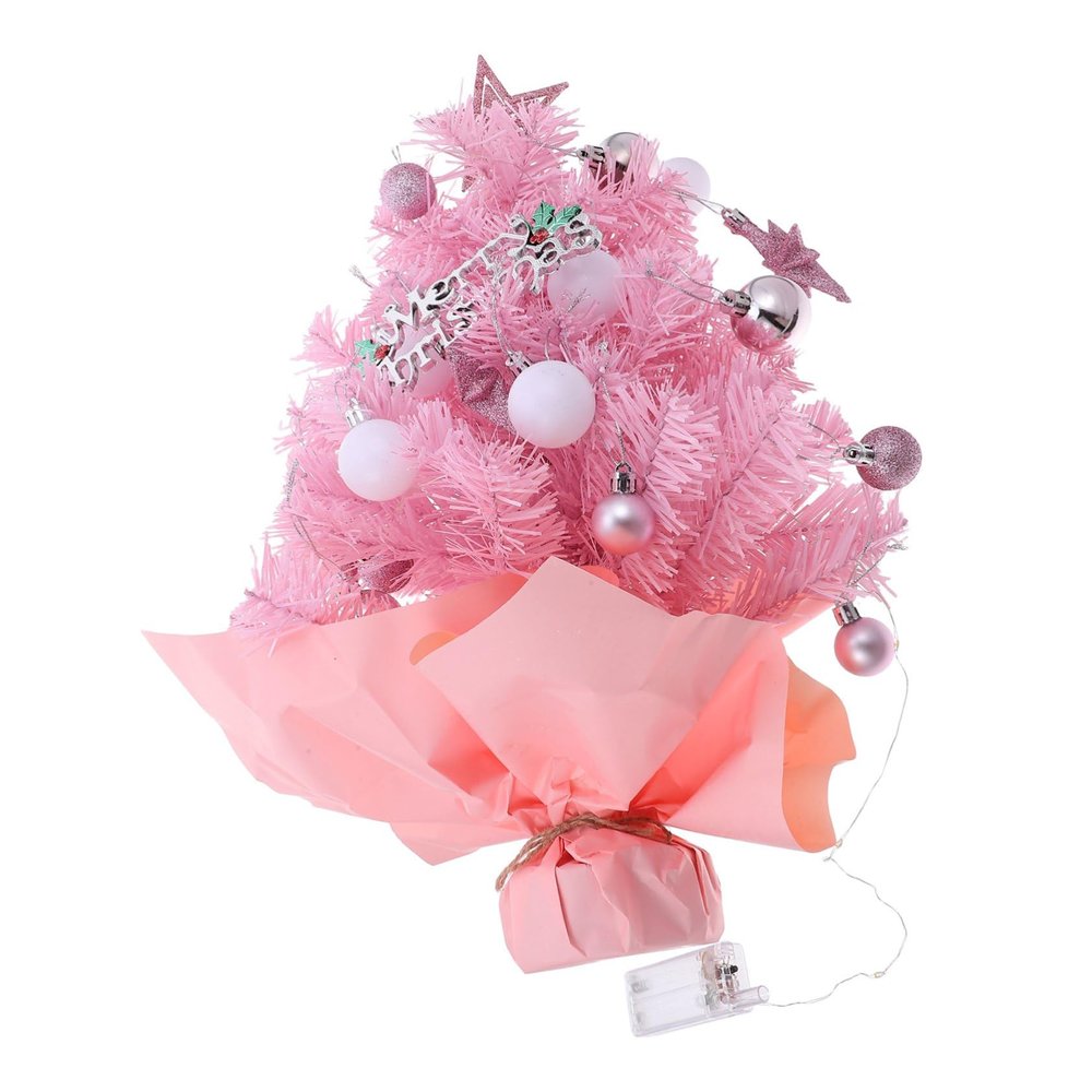 Pink Mini Tabletop Christmas Tree with Lights, 2ft Prelit