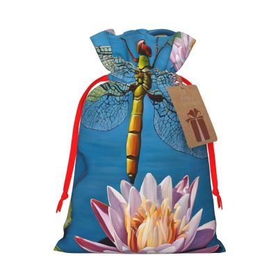 GZXDZSY Dragonfly Painting Print Extra Large Christmas Burlap Drawstring Reusable Gift Bags With Cards