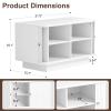 AKMAKM Fluted Shoe Storage Bench, 63" W Long Entryway Bench with Sliding Door, Mud Room Benches with Seat, Upholstered Wooden Rack Organization for Living Room, Apartment, Dorm, Oak, Natural2PCS view 2