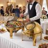 Roll Top Chafing Dish Buffet Set, Round Chafing Dish for Buffets with Two 8.5-Quart Compartments, Stainless Steel Food Warmer Chafer with Clear Window Food Pan for Catering, Parties and Banquets view 3