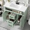 36 Inch Bathroom Vanity with Sink Combo, Green Freestanding Cabinet with Ceramic Basin, MDF + Solid Wood Frame, Flip-Out Top Drawer, Soft Close Doors, 2 Storage Drawers, Black Handles view 1