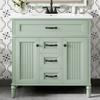 36 Inch Bathroom Vanity with Sink Combo, Green Freestanding Cabinet with Ceramic Basin, MDF + Solid Wood Frame, Flip-Out Top Drawer, Soft Close Doors, 2 Storage Drawers, Black Handles view 2