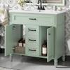 36 Inch Bathroom Vanity with Sink Combo, Green Freestanding Cabinet with Ceramic Basin, MDF + Solid Wood Frame, Flip-Out Top Drawer, Soft Close Doors, 2 Storage Drawers, Black Handles view 3