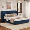 Merax Queen Size Upholstered Boucle Bed Frame, Modern Platform Bed with Double Pillow Headboard, Heavy Duty Wood Slat Support for Bedroom Apartment, Dark Blue view 3