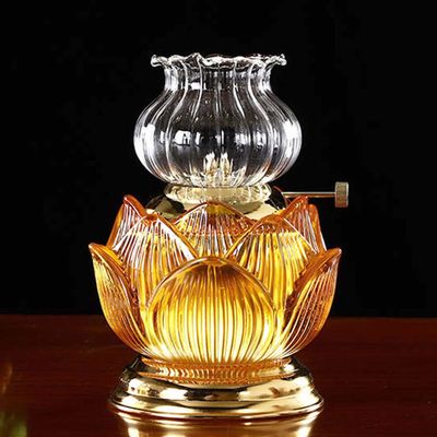 Decorative Lighting Lotus Horse Lantern Front Light Vintage Oil Lantern Home Emergency Lighting with Transparent Lampshade for Traditional Temple Decoration Oil Lamp Gift Item 5.3in
