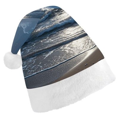 FodPand Night Ocean Santa Hat Christmas Hats Comfort Plush Xmas Holiday Hat for Adults New Year Festive Party Headwear