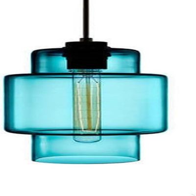 PAYAER Creative Colored Glass Pendant Light, Industrial Cylindrical Geometry Chandelier, Modern Adjustable Long Ceiling Fixture for Kitchen Island, Living Room & Bedroom(Blue)