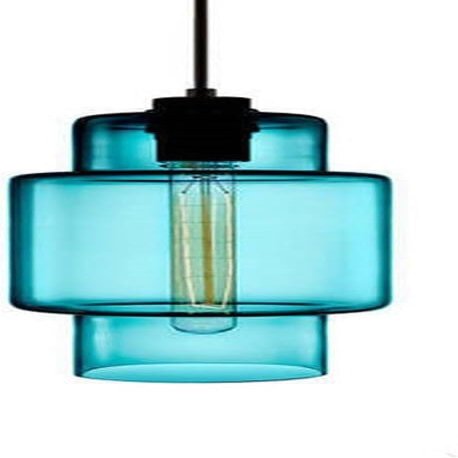 PAYAER Creative Colored Glass Pendant Light, Industrial Cylindrical Geometry Chandelier, Modern Adjustable Long Ceiling Fixture for Kitchen Island, Living Room & Bedroom(Blue)