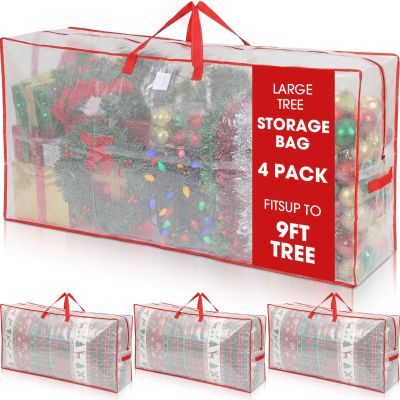 Wesnoy 4 Pack Extra Large Moving Bags Heavy Duty, 126 Gallon Clear Storage Bags with Reinforced Handles & Zipper, Waterproof Storage for Moving Clothes Bedding Christmas Seasonal Decorations (Red)