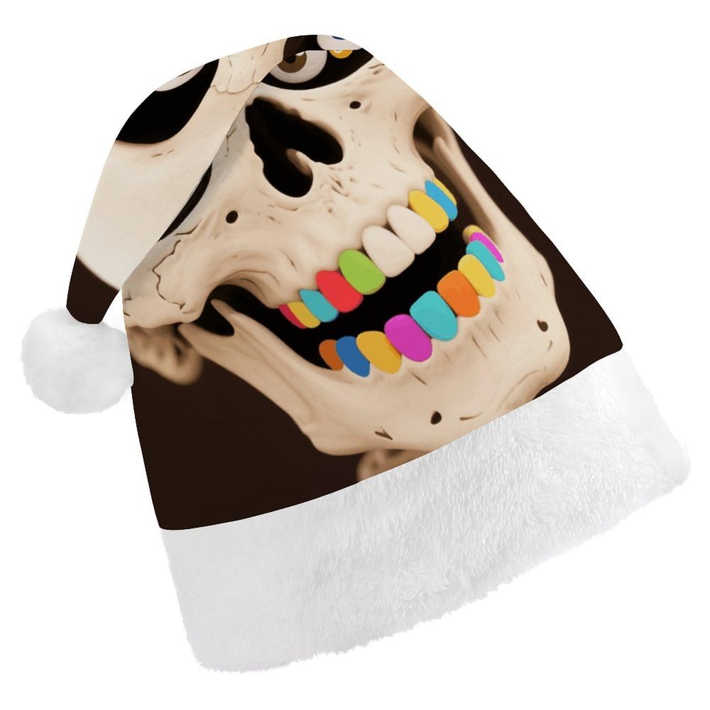 FodPand Funny Skeleton Santa Hat Christmas Hats Comfort Plush Xmas Holiday Hat for Adults New Year Festive Party Headwear