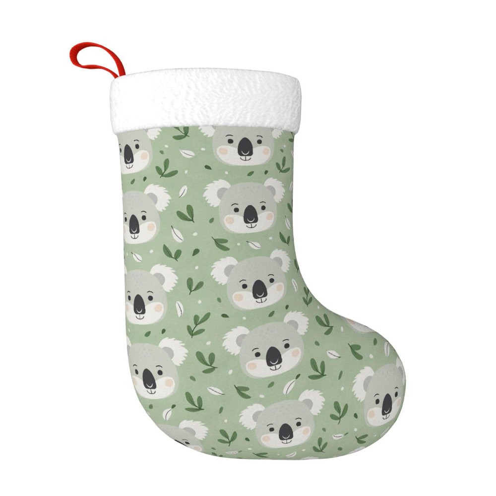 ZEYARUIBO Cute Koala Face and Leaves Christmas Stocking Decorative XmasTree Family Party Decoration
