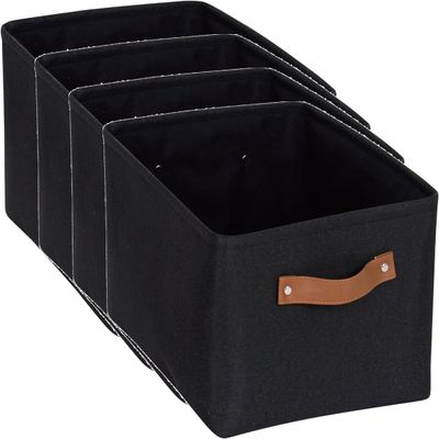 4-Pack Black Canvas Storage Baskets with Handles, 15x8x11 Inch