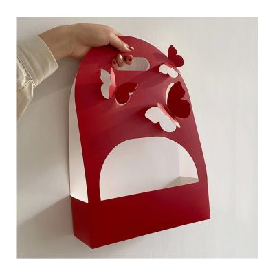 SRJUSV Flower Box 10Pcs Butterfly Flower Box, Hand Basket, Paper, Arrangement Bag, Packaging Gift(Red)