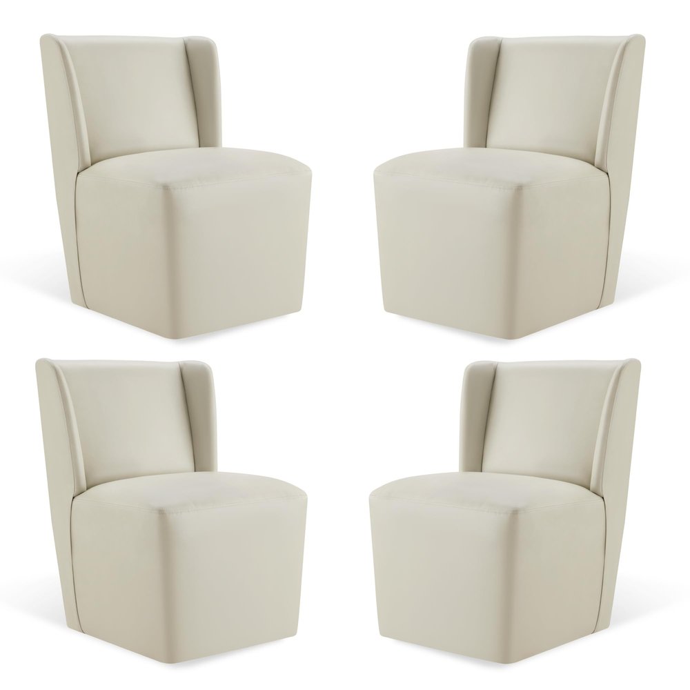 KISLOT Upholstered Dining Chairs Set of 4 with Casters, Wingback Modern Side Armless Deskchair with Rollers for Diningroom Bedroom Livingroom Reading Room, Cream Faux Leather