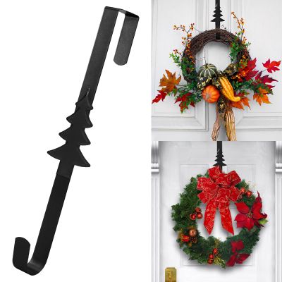15 inches Christmas Decorative Wreath Hangers for Front Door;Over the Door Hooks (Black, Christmas Tree)