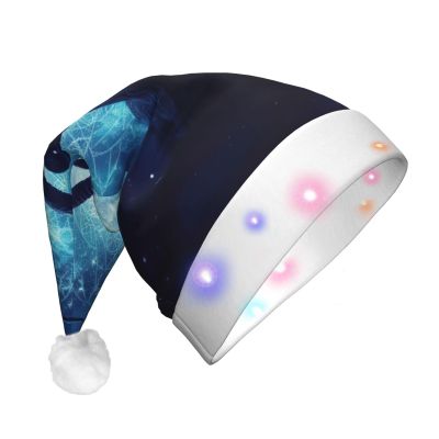 HDSKFNS Ram Zodiac Sign Print Christmas Hat For Adult Santa Hats With Led Lights Xmas Hat Headwear Christmas New Year
